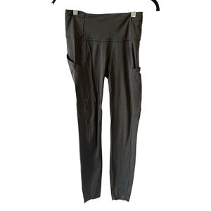 LULULEMON POWER THRU HI RISE TIGHT LEGGING 4 GRAY DROP IN POCKETS RAW LEG HEM